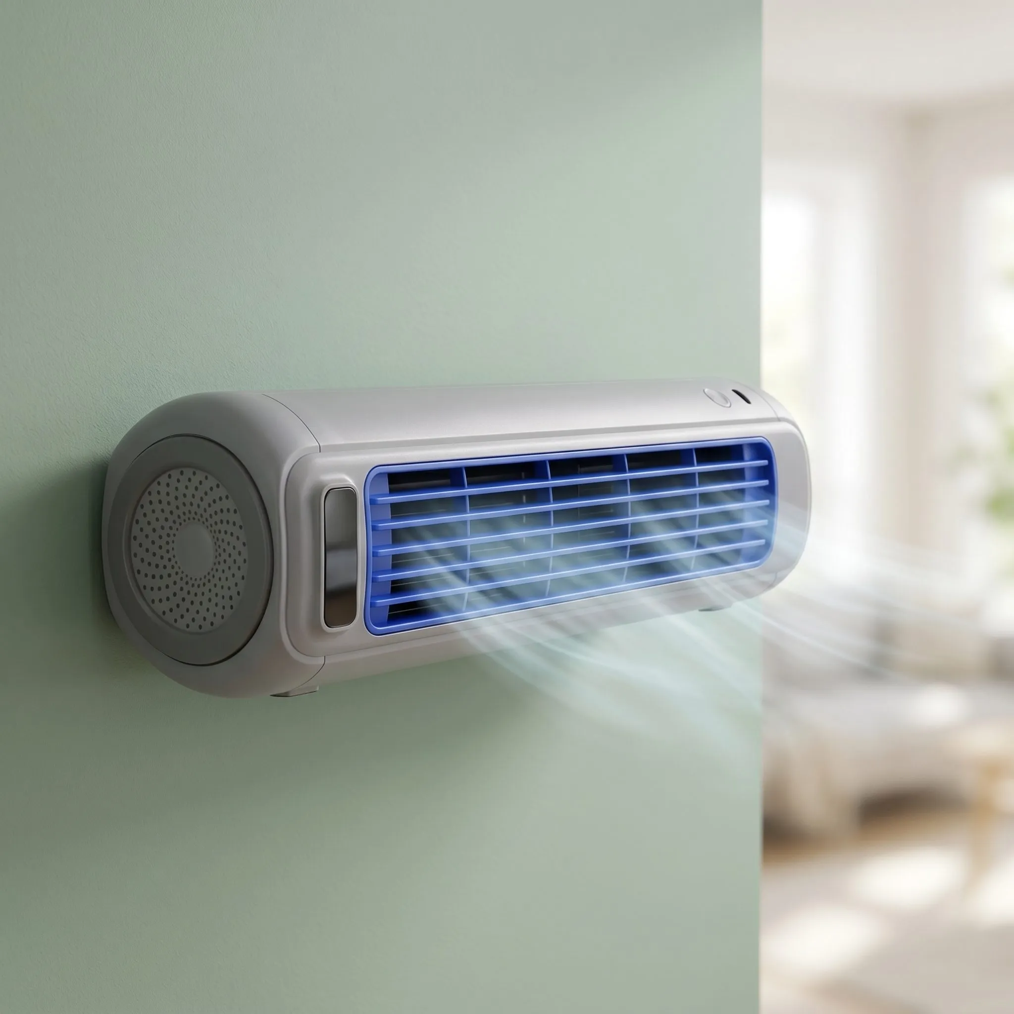 Close-up of Froza AC installed on a wood-panel wall